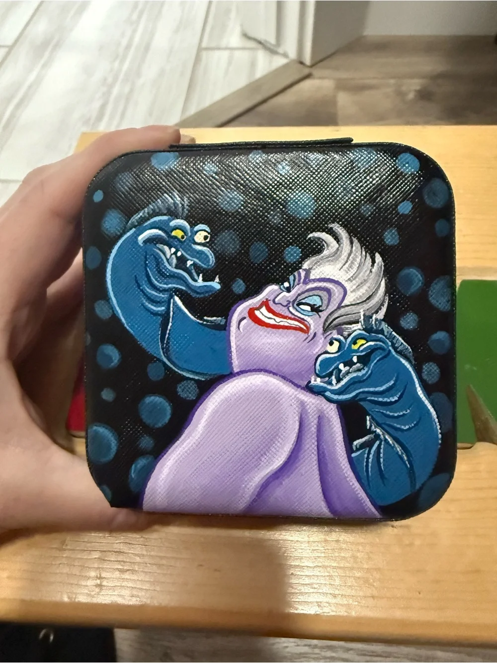 Hand-Painted Ursula Compact Jewelry Case in Purple and Blue